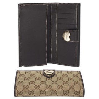 Brun Gucci Continental Portefeuille Gravé Le Détail De Coeur Scr Pas Cher